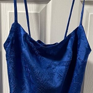 Eightale Satin Long Prom Dress Floral Jacquard Mermaid. Blue. Backless